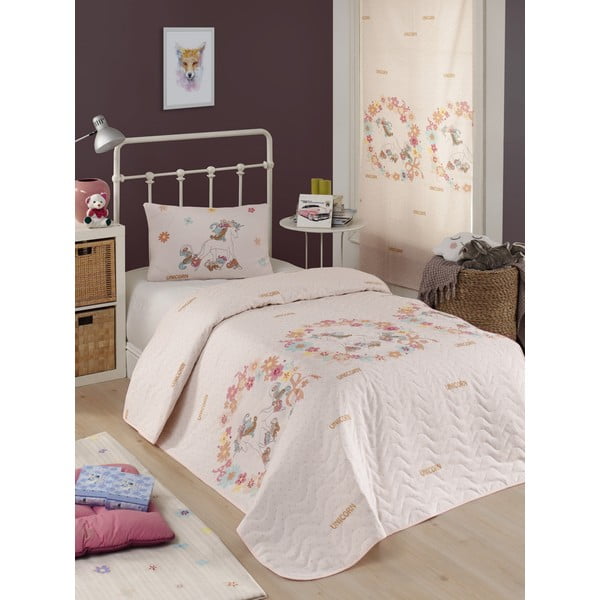 Unicolor Pink pamutkeverék ágytakaró és párnahuzat, 160 x 220 cm - Eponj Home
