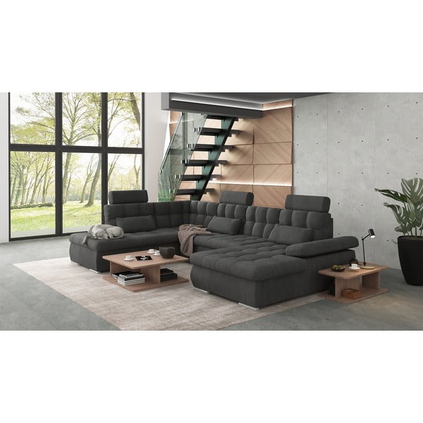 Antracitszürke kinyitható tárolóhelyes sarokkanapé (bal oldali-U alakú) Merkur – Ropez-image-3