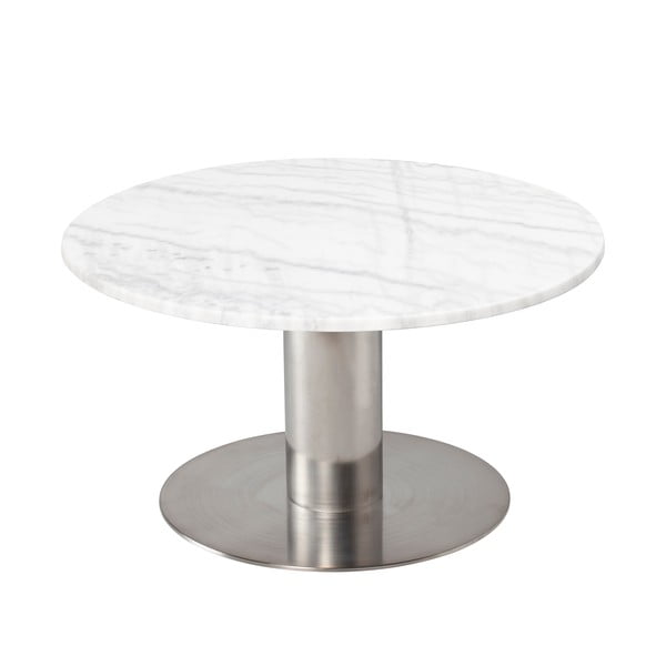 Pepo fehér márvány dohányzóasztal ezüstszínű talppal, ⌀ 85 cm - RGE
