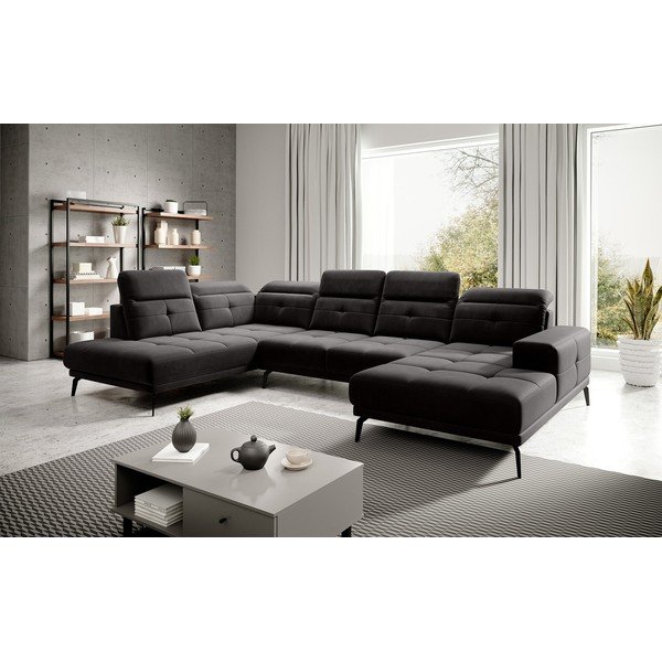 Fekete bársony sarokkanapé (bal oldali-U alakú) Bretan – ELTAP-image-1