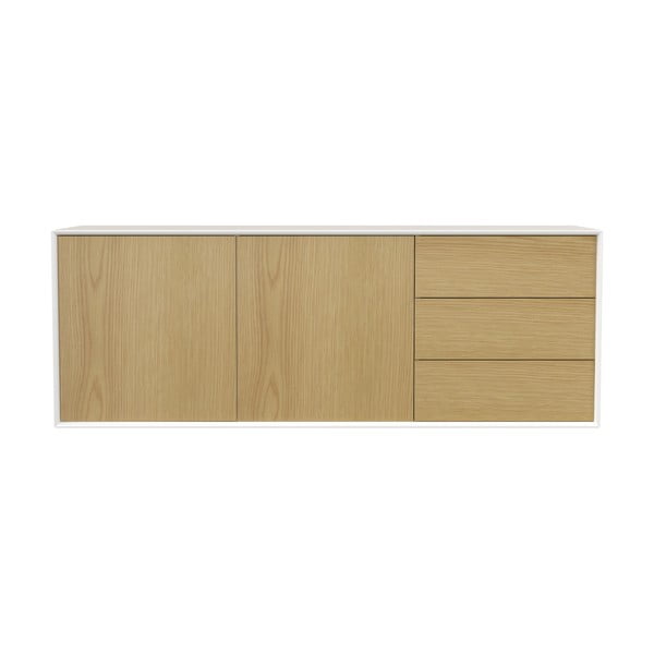 Fehér-natúr színű alacsony függő komód tölgyfa dekorral 168x61 cm Wall – Tenzo