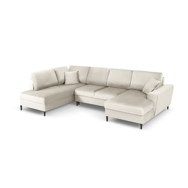Bézs bársony kinyitható tárolóhelyes sarokkanapé (bal oldali-U alakú) Kyoto – Cosmopolitan Design-image-1