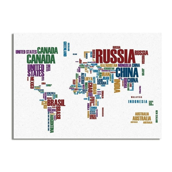 Typo Worldmap kép, 50 x 70 cm - Really Nice Things