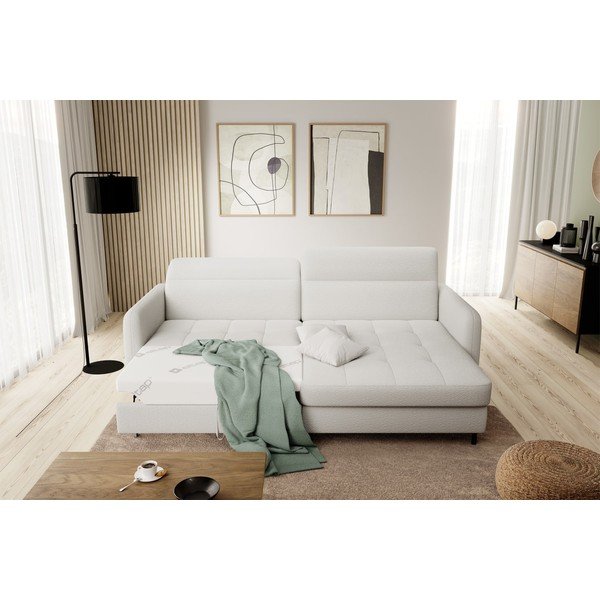 Krémszínű buklé kinyitható-tárolóhelyes sarokkanapé (jobb oldali-heverő résszel) Gomsi – ELTAP-image-1