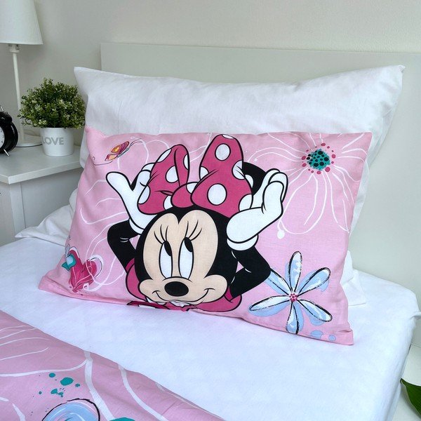 Rózsaszín pamut gyerek ágyneműhuzat babaágyhoz 100x135 cm Minnie Flowers  – Jerry Fabrics-image-3