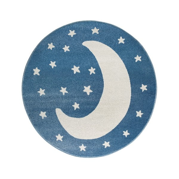 Blue Moon kék, kerek szőnyeg hold mintával, 133 x 133 cm - KICOTI