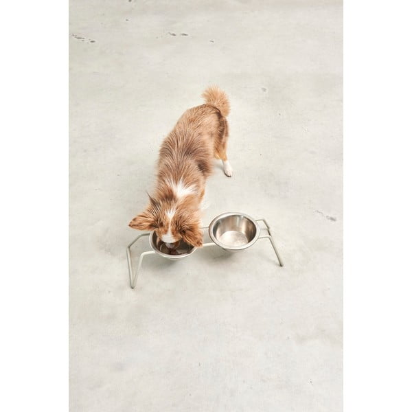 Rozsdamentes acél tálka szett állvánnyal kutyáknak Cena Greige M – MiaCara-image-2
