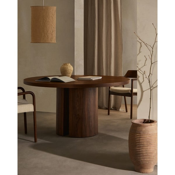 Kerek étkezőasztal diófa dekoros asztallappal ø 150 cm Nealy – Kave Home-image-1