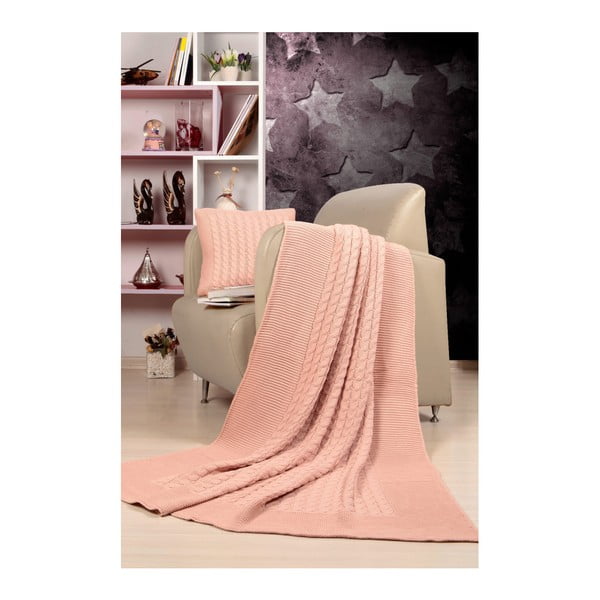 Tricot Blanket Set Sultan világos rózsaszín ágytakaró és párna szett - Kate Louise