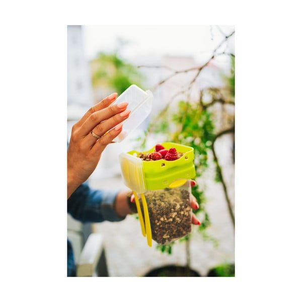 Kétrészes zöld ételes doboz evőeszközökkel, 650 ml + 230 ml - Vialli Design-image-2