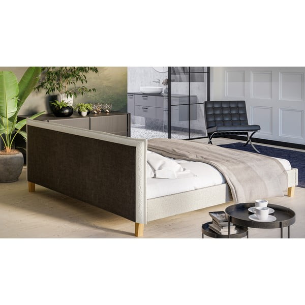 Krémszínű kárpitozott franciaágy ágyráccsal 200x200 cm Tina – Ropez-image-3