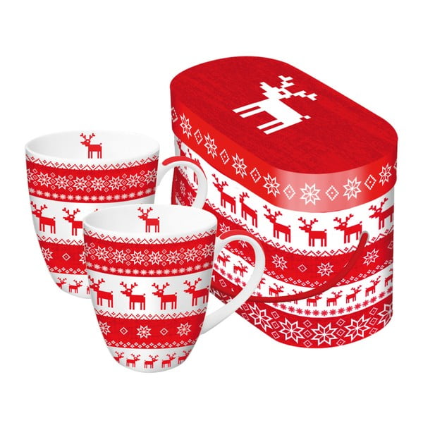 Magic Rojo Christmas 2 részes porcelán bögre szett karácsonyi motívummal, díszdobozban, 350 ml - PPD