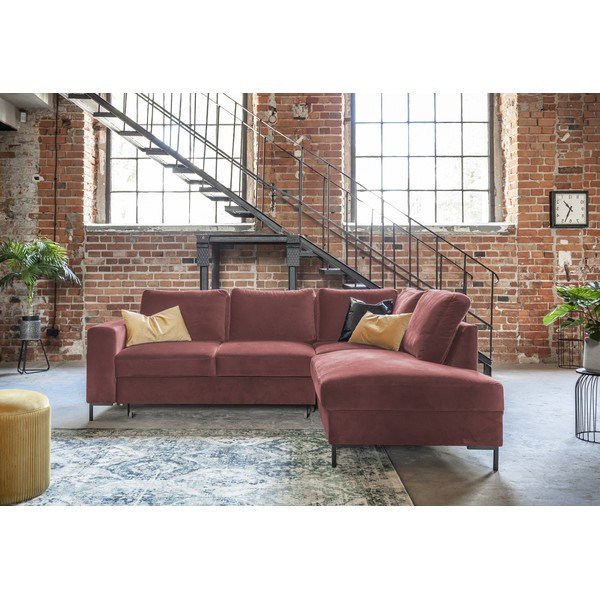 Rózsaszín bársony kinyitható sarokkanapé (jobb oldali) Lofty Lilly – Miuform-image-4