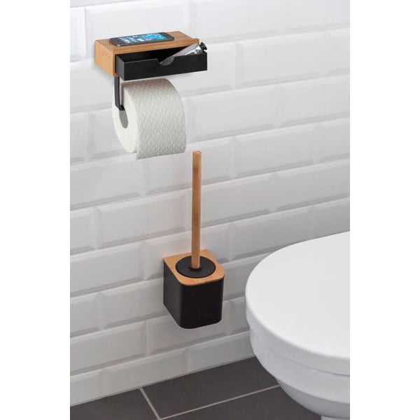 Fekete wc-papír tartó bambusz elemmel - Wenko-image-1