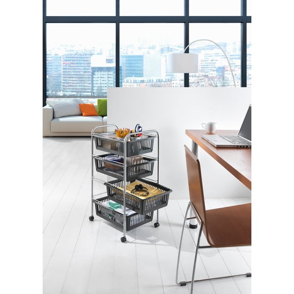 Sötétszürke-ezüstszínű gurulós polcos állvány 46x78 cm – Metaltex-image-1