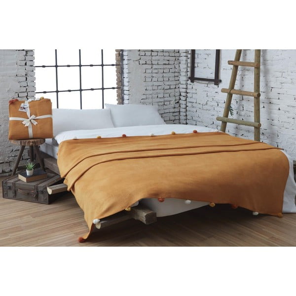 Mustársárga fleece ágytakaró 150x200 cm Pom Pom – Mijolnir-image-1