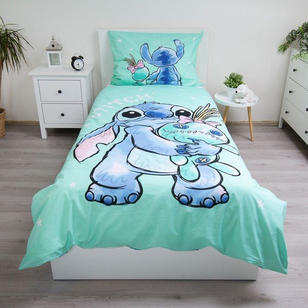Mentazöld egyszemélyes pamut gyerek ágyneműhuzat 140x200 cm Lilo & Stitch "Buddies" – Jerry Fabrics-image-1