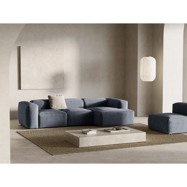 Szürkéskék kordbársony sarokkanapé (jobb oldali-heverő résszel) Bergamo – Cosmopolitan Design-image-1