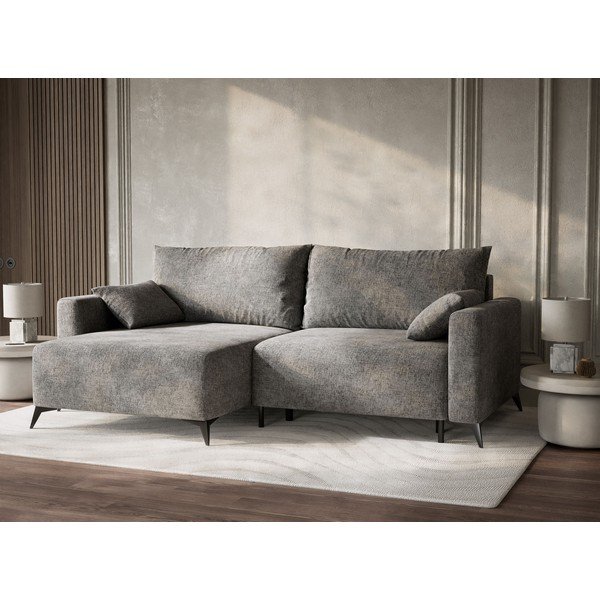 Szürke zsenília kinyitható-tárolóhelyes sarokkanapé (bal oldali-heverő résszel) Leon – Maison de Rêve-image-4