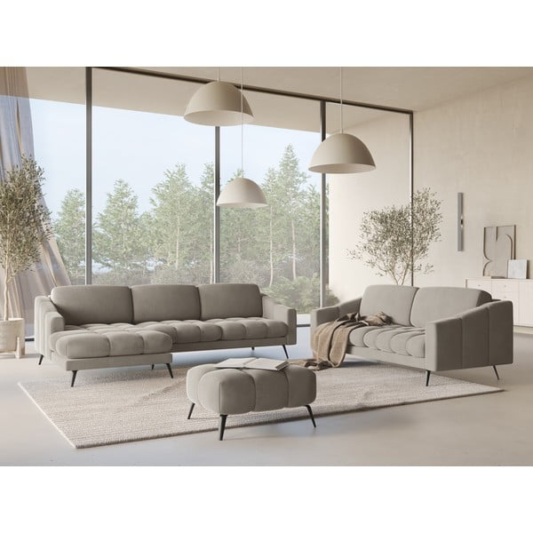 Bézs bársony sarokkanapé (bal oldali) Nalu – Makamii-image-1