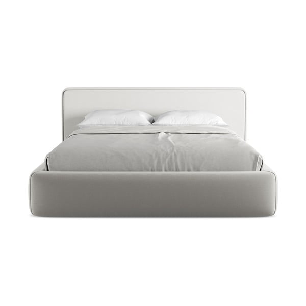 Világosszürke kárpitozott ágyneműtartós franciaágy ágyráccsal 160x200 cm Kiana – Makamii-image-4