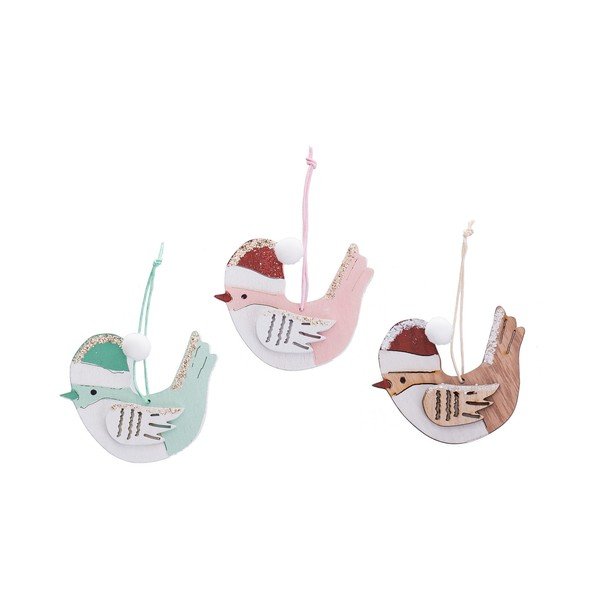 Fa karácsonyfadísz készlet 6 db-os 8 cm Birds – Casa Selección