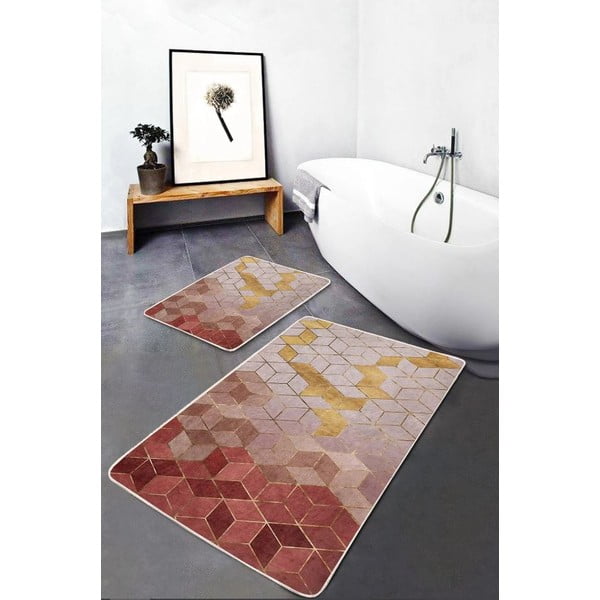 Rózsaszín bársony fürdőszobai kilépő szett 2 db-os 60x100 cm – Mila Home-image-2