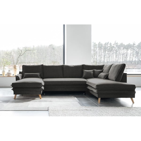 Sötétszürke kinyitható sarokkanapé (jobb oldali-U alakú) Charming Charlie – Miuform-image-1