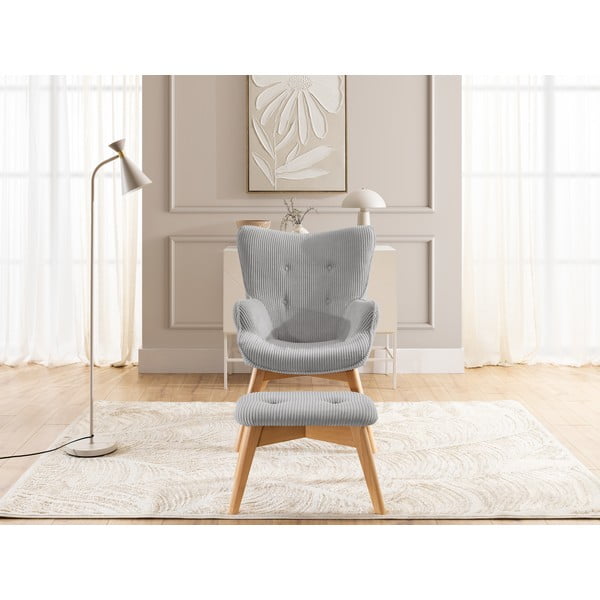 Szürke kordbársony fotel lábtartóval Niko – Ropez-image-1