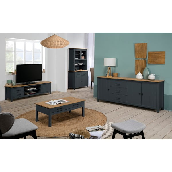 Sötétkék borovi fenyő tálalószekrény 90x180 cm Miranda – Marckeric-image-1