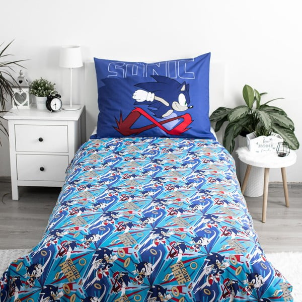 Kék egyszemélyes pamut gyerek ágyneműhuzat 140x200 cm Sonic "Let´s go" – Jerry Fabrics-image-2