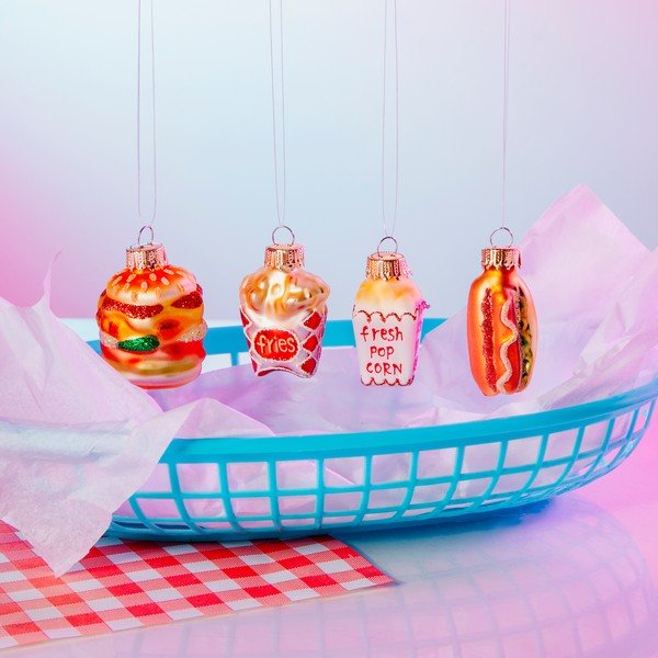 Üveg karácsonyfadísz készlet 4 db-os Fast Food – Sass & Belle-image-1