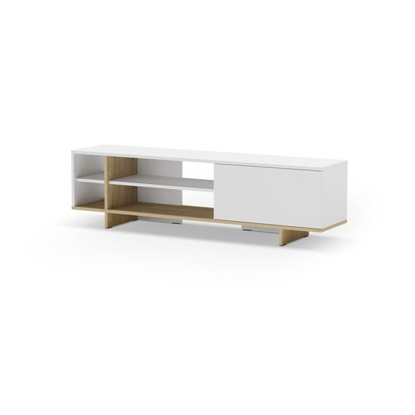 Fehér TV-állvány tölgyfa dekorral 160x44 cm Cequoia – Marckeric-image-2