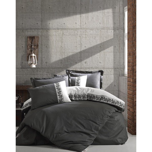 Rosinda szürke pamut ágyneműhuzat lepedővel, 200 x 220 cm - Cotton Box-image-1