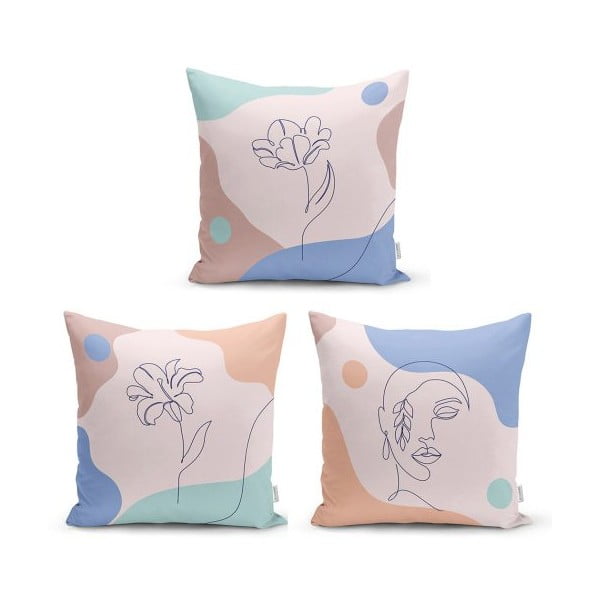 Colorful Flower 3 db-os dekorációs párnahuzat szett, 45 x 45 cm - Minimalist Cushion Covers