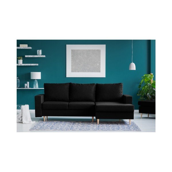 Iris fekete kinyitható sarokkanapé, jobb oldali fekvőfotellel - Mazzini Sofas-image-2
