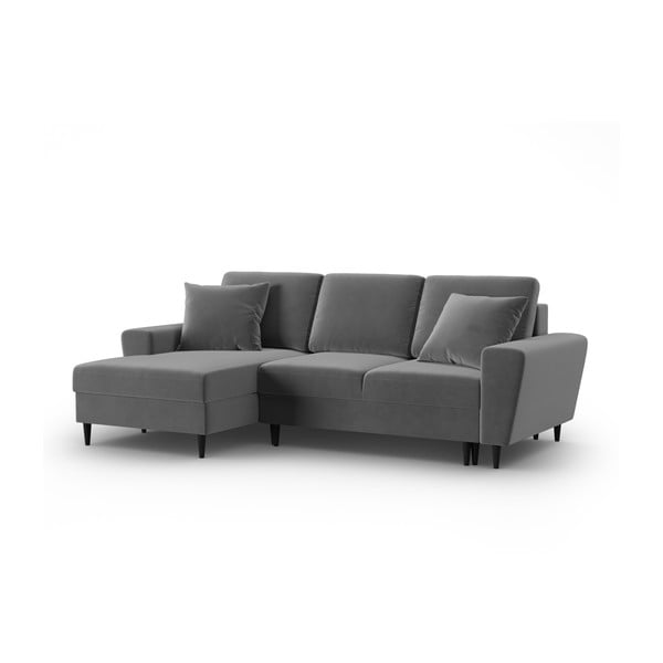 Világosszürke bársony kinyitható tárolóhelyes sarokkanapé (bal oldali-heverő résszel) Kyoto – Cosmopolitan Design-image-4