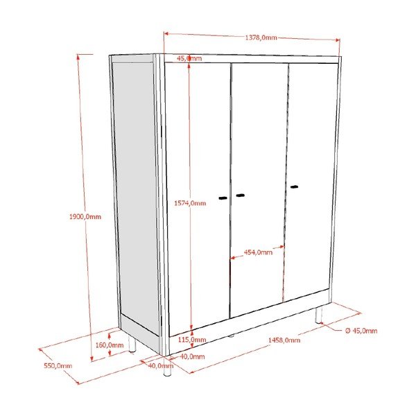 Fehér bükkfa gyerek ruhásszekrény 146x190x55 cm Forrest – Vipack-image-2