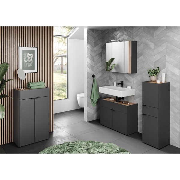 Antracitszürke magas fürdőszoba szekrény 34x111 cm Forano – Germania-image-3