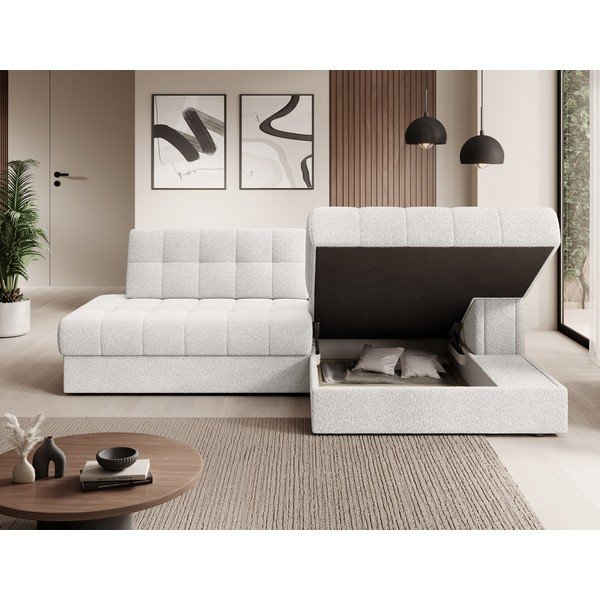 Krémszínű buklé kinyitható sarokkanapé (jobb oldali-heverő résszel) Blezalt – ELTAP-image-4