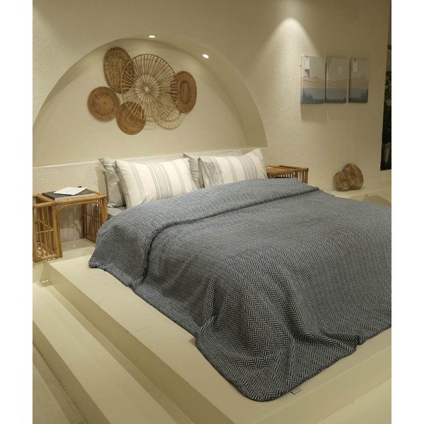 Fehér-sötétkék ágytakaró franciaágyra 200x220 cm Twin – Oyo Concept-image-1