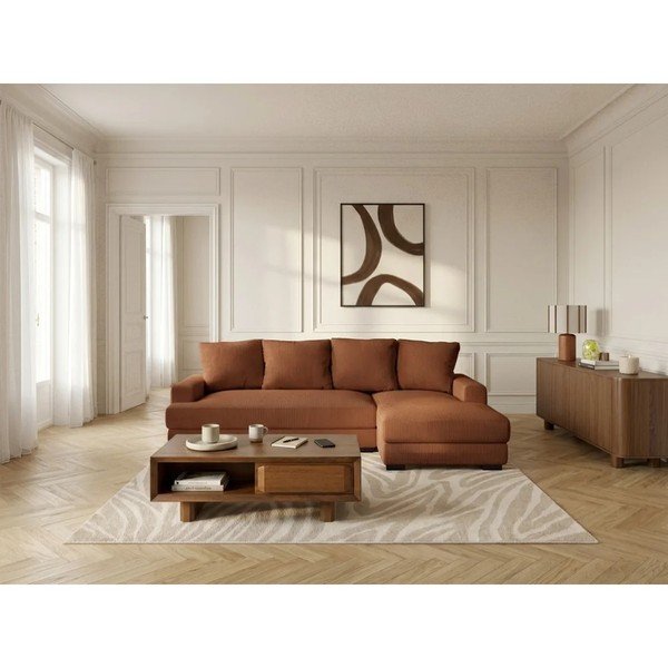 Narancssárga kordbársony kinyitható-tárolóhelyes sarokkanapé (jobb oldali-heverő résszel) Campi – Bobochic Paris-image-2