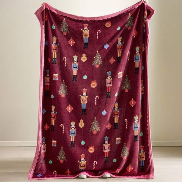 Borvörös-rózsaszín takaró karácsonyi mintával 170x130 cm Christmas Nutcracker – Catherine Lansfield-image-2
