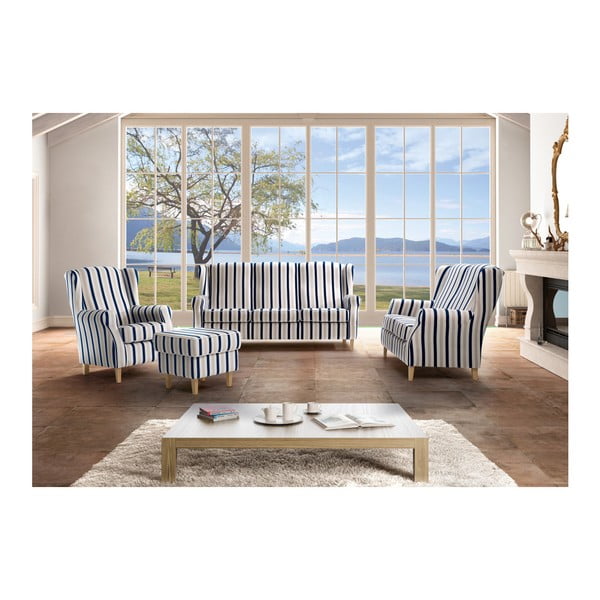 Lorris kék-fehér csíkos kanapé, 193 cm - Max Winzer-image-3