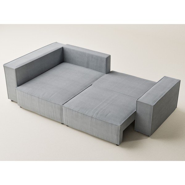 Szürke kordbársony kinyitható-tárolóhelyes sarokkanapé (bal oldali-L alakú) Tonga – Maison de Rêve-image-3