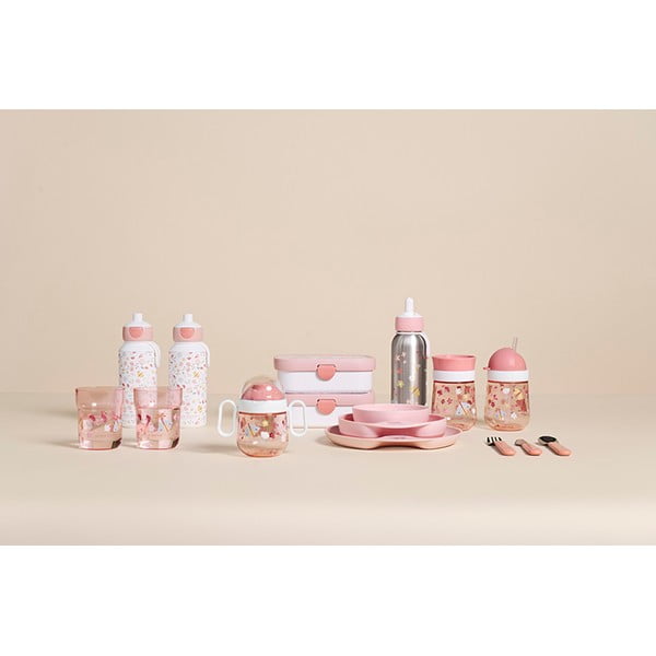 Fehér-világos rózsaszín gyerek ivópalack 400 ml Flowers & butterflies – Mepal-image-1