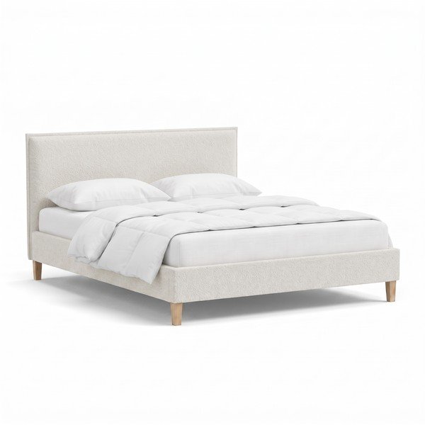 Krémszínű kárpitozott franciaágy ágyráccsal 200x200 cm Tina – Ropez