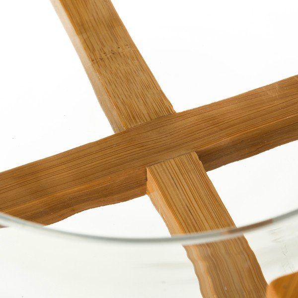 Üveg tálka bambusz tartóban és 2 db salátaszedővel - Unimasa-image-2