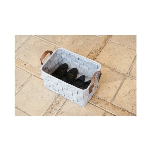 Storage világosszürke kosár bőr fogantyúkkal, hossza 38 cm - PT LIVING-image-4