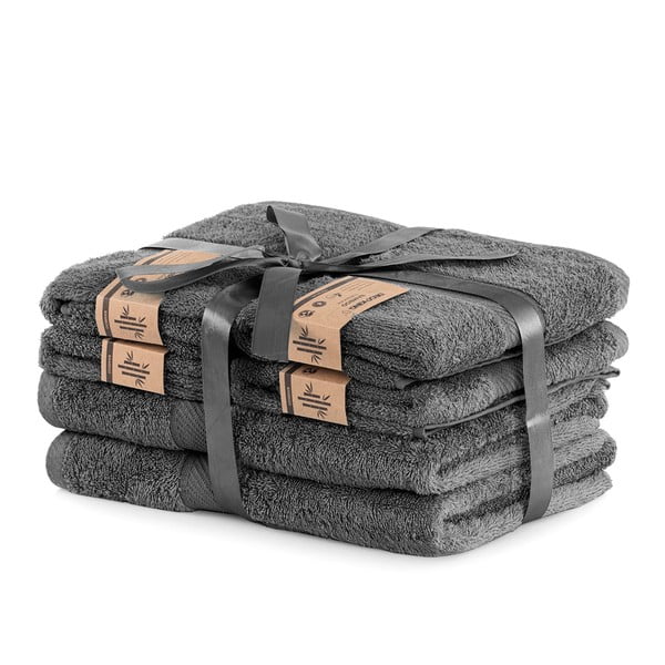 Bamby Charcoal szett 2 db sötétszürke fürdőlepedővel és 4 db törölközővel - DecoKing-image-1